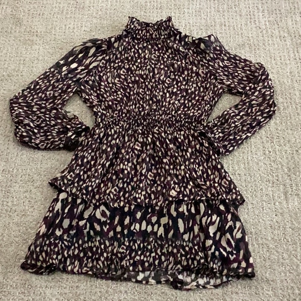 Zara Black, Purple, and Cream Patterned Dress